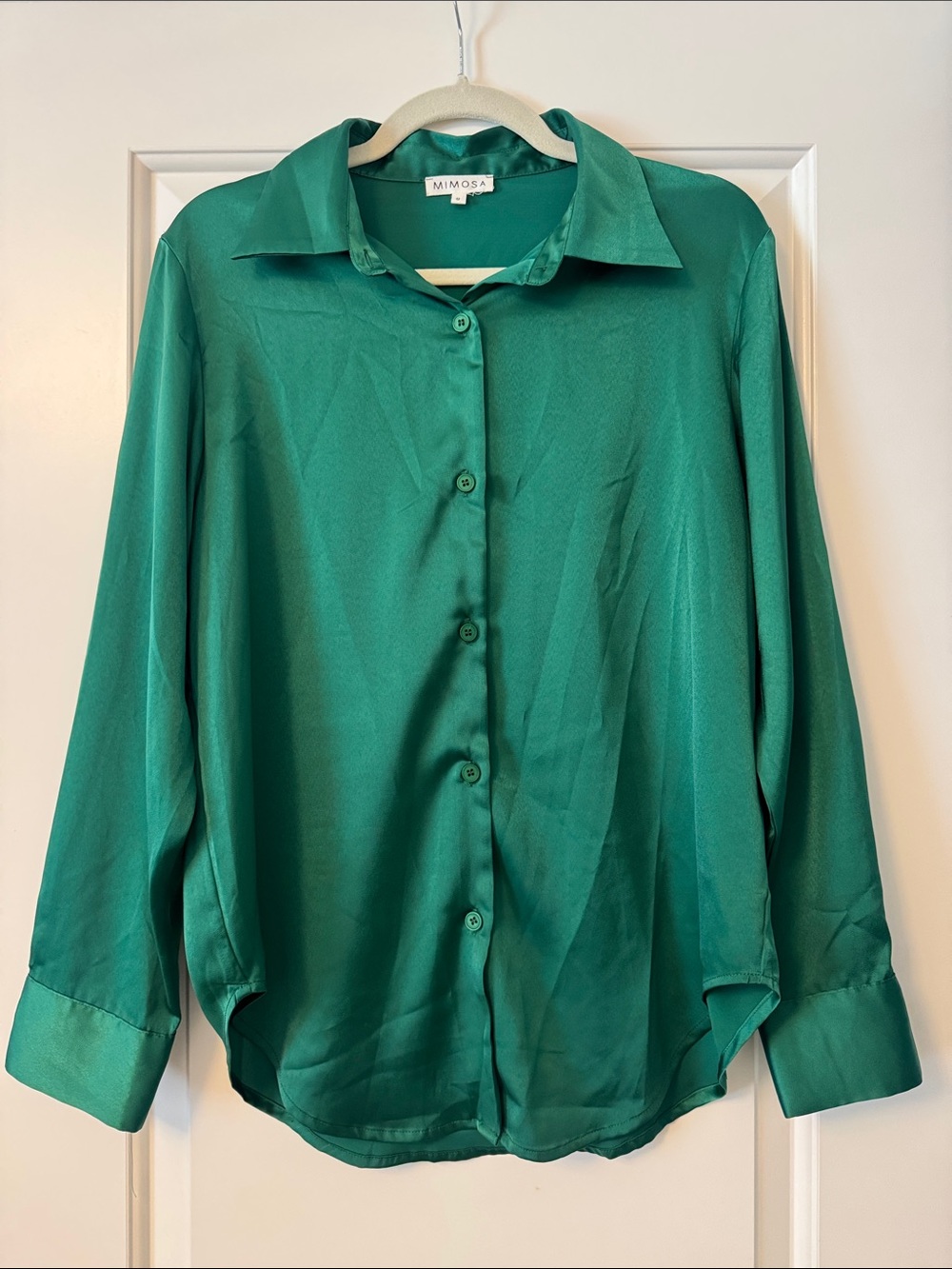 Mimosa Deep Green Satin Button-Down Blouse